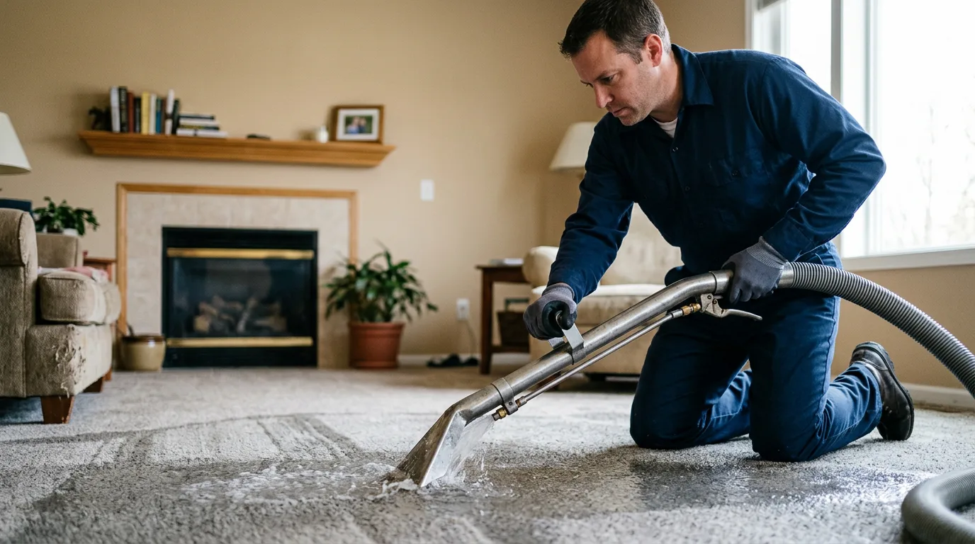 Water damage restoration technician working near Akron, CO